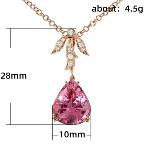 💝 Dazzling Pure Water Drop Leaf Zircon Rose Gold Plated Necklace, EVGG1068 - Picture 3 of 3